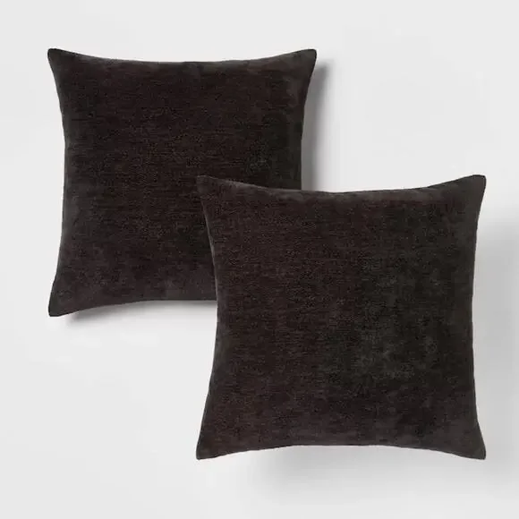 Threshold 2pk Chenille Square Throw‎ Pillows Black NEW
