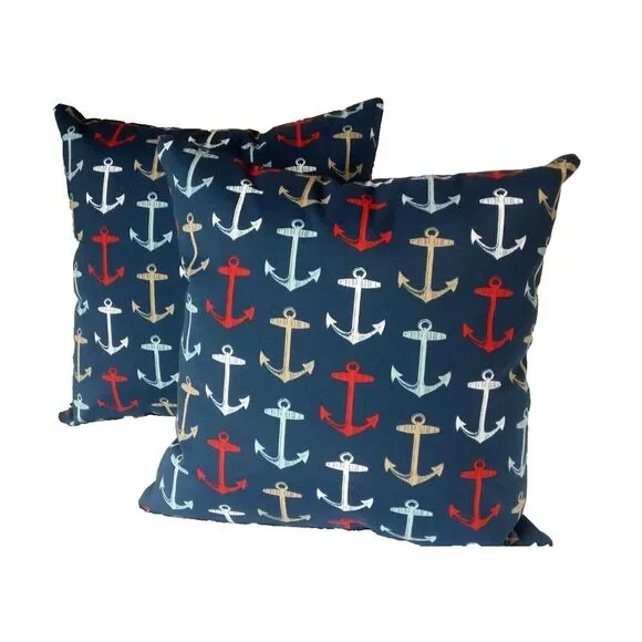 Bryant Nautical Anchors 22X22 Zippered Throw Pillow‎ Covers Set/2 Navy White NEW