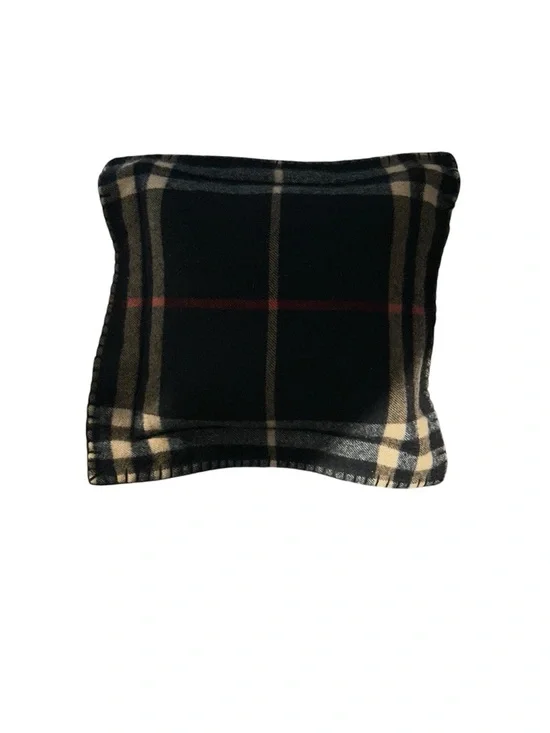 Burberry Black Lambswool plaid  pillow Red Stripe Tan Trim Scotland