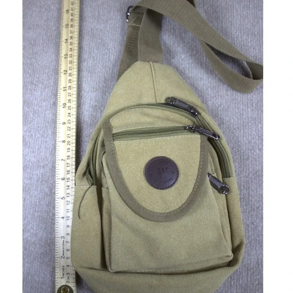 Westend Khaki Canvas Sling Bag Crossbody Teardrop Backpack Hiking Travel Khaki