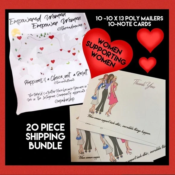 20 piece women empowerment Shipping bundle note cards & 10”X 13” poly ma…