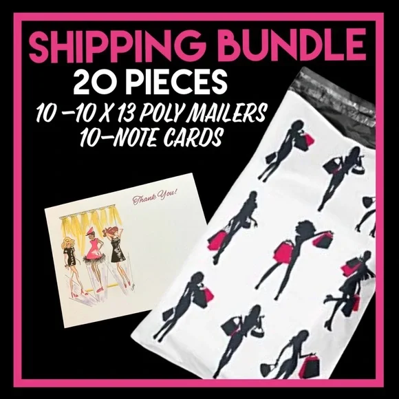 20 piece fashion diva Shipping bundle note cards & 10”X 13” poly mailers