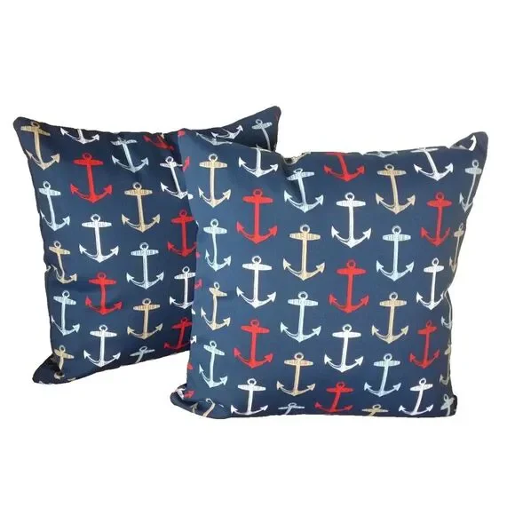 Bryant Nautical Anchors 20X20 Zippered Throw Pillow Covers Set/2‎ Navy White NEW