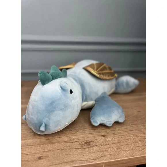 Pillowfort Bergen Blue Dragon Weighted Plush Throw‎ Pillow Gold Wings 24in