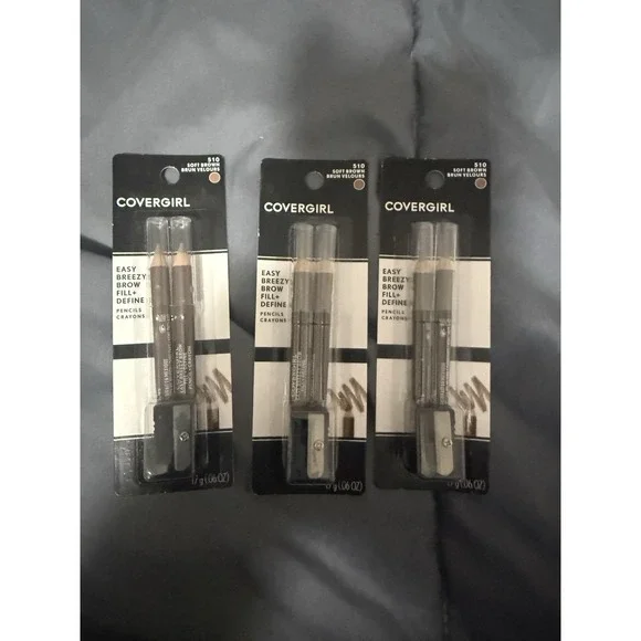 3 CoverGirl Soft Brown Brow Fill & Define Pencil w/Sharpener #510 Blendable New