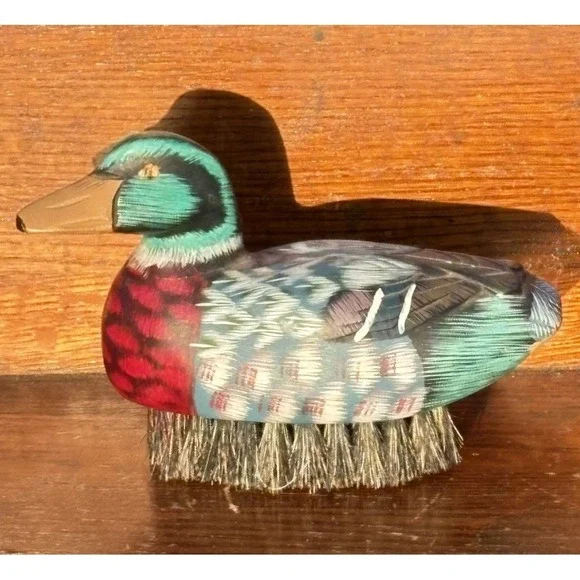 Vintage Hand Carved Hand Painted Duck Lint Brush For Clothes Coats Shoes New