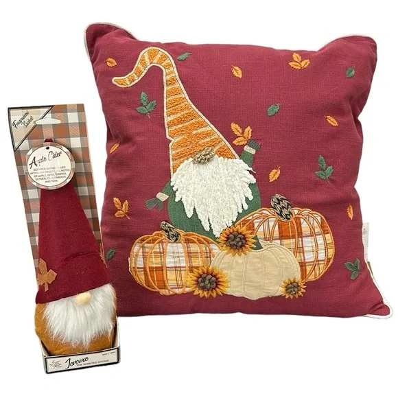 Gnome Pumpkin Fall Pillow and Apple Cider Scented‎ Gnome decoration