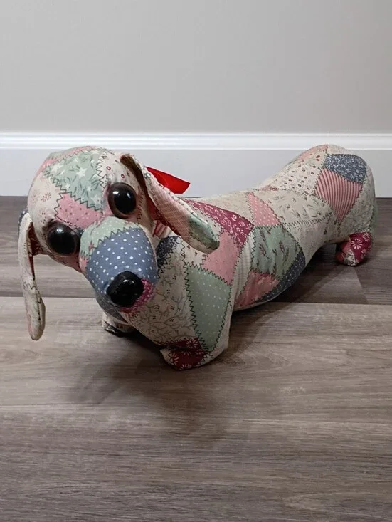 Vintage Multicolor Floral Patchwork Granny Quilt Weiner Dog Plush Decorative