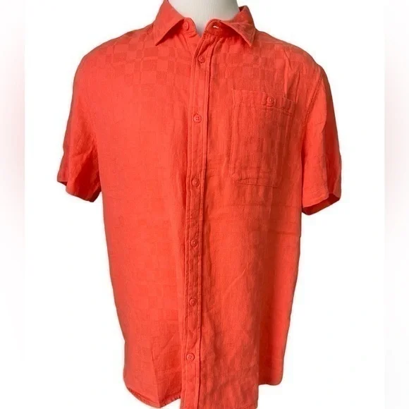 THE NORTH FACE Loghill Jacquard Short Sleeve Shirt Cotton‎ Hemp Orange Size XL