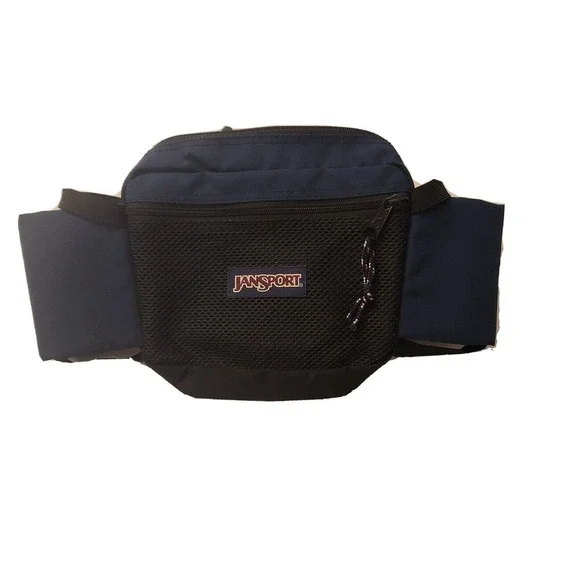 Vintage‎ Jansport Hiking Fannypack W/Bottle Holder BLACK EUC BLUE
