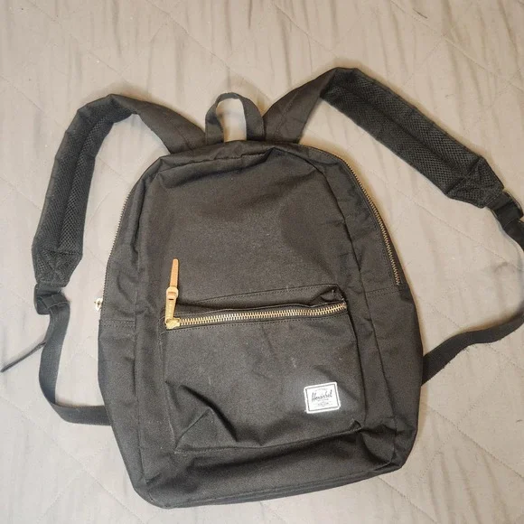 Herschel Supply Co Heritage Backpack Black Canvas Gold Zipper School Travel Bag