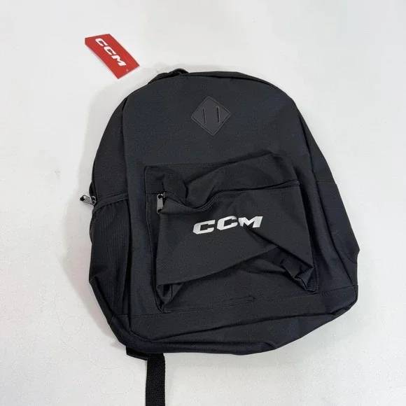 CCM Black 18in Backpack Water Bottle Pocket Adjustable Straps Hockey Gear Bag