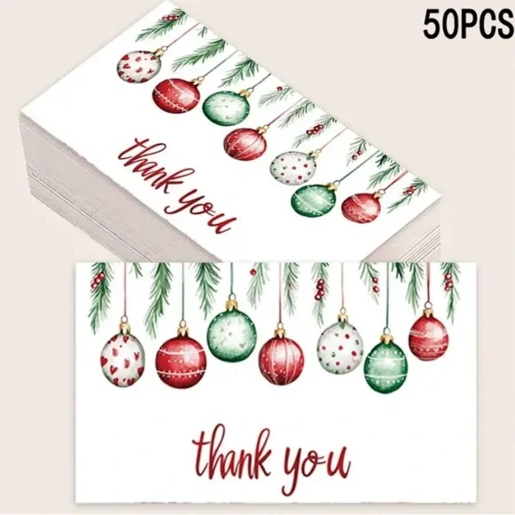 Festive Thank You Cards with Ornaments 50 pcs