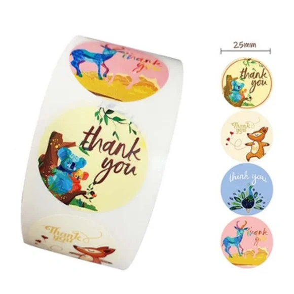 150 pieces animal 4 designs thank you stickers