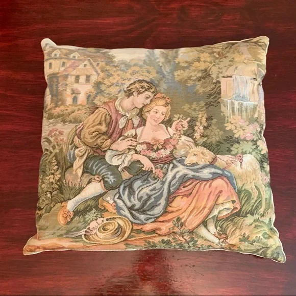 Vintage Italian tapestry decorative throw pillow
