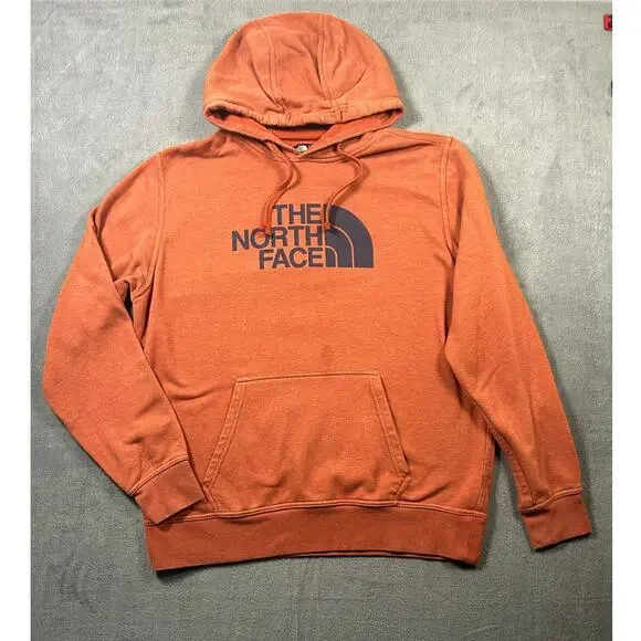 The North Face Hoodie Men's Orange Cotton‎ Logo Pullover Kangaroo Pocket Size L