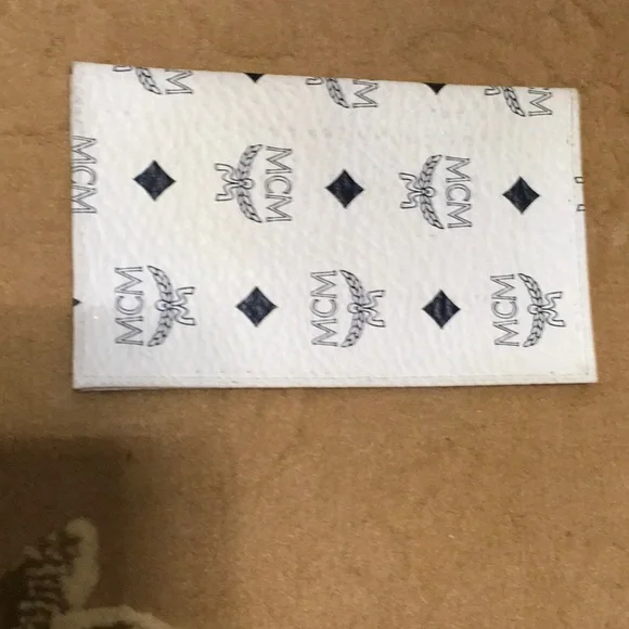MCM White Logo Monogram Checkbook/Cell Phone Holder