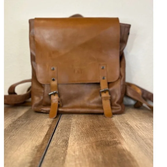 LXY Brown Faux Leather Flap Buckle Backpack Casual Everyday Travel School