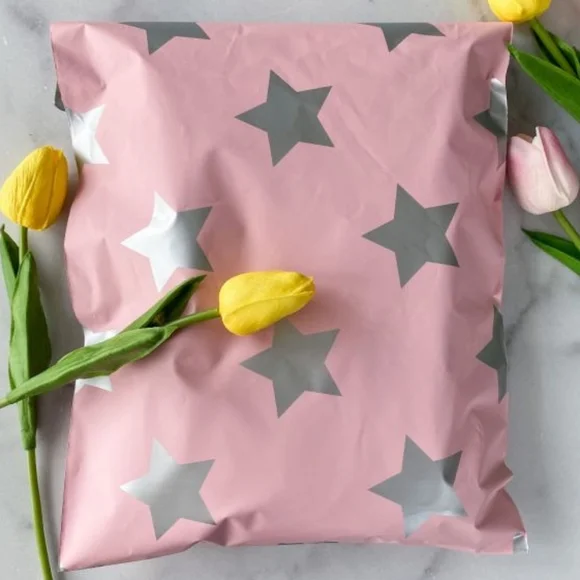 25 10x13 silver star designer poly mailer