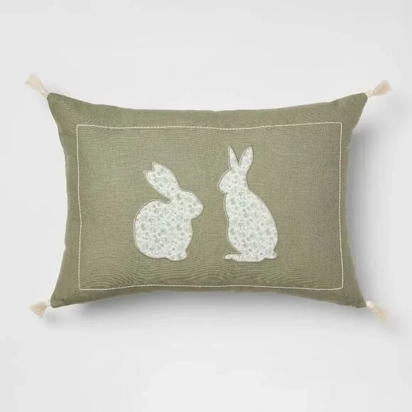 Lumbar Easter Bunny Applique‎ with Tassels Pillow - Threshold Studio McGee