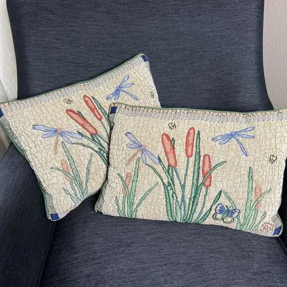 Dragonfly Tapestry Throw Accent Pillows Set Of 2 Cattail Butterfly 16
