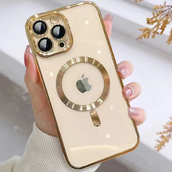New Electroplated glitter magnet suction Ring Apple IPhone 15 ProMax Phone cas