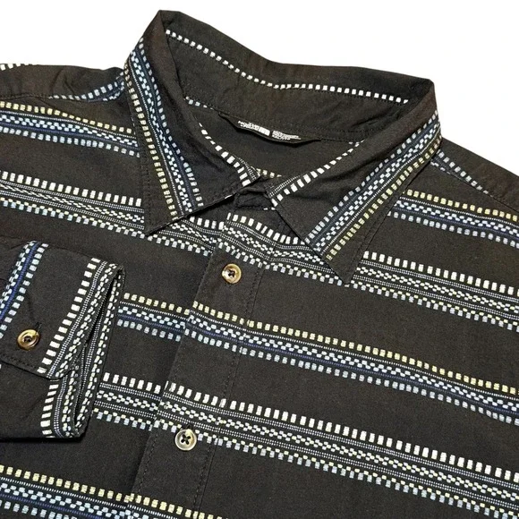 The North Face Mens XXL Black Geometric Striped Long Sleeve Button Down Shirt