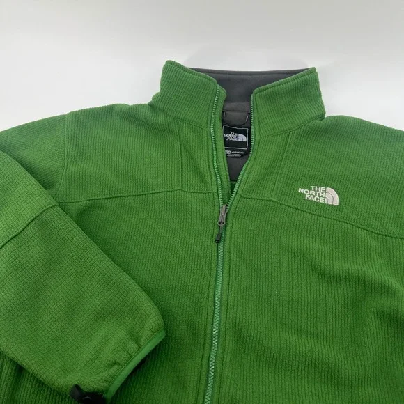 The North Face Mens XL Green Grid Fleece Full Zip Jacket Waffle Knit Hiking XL