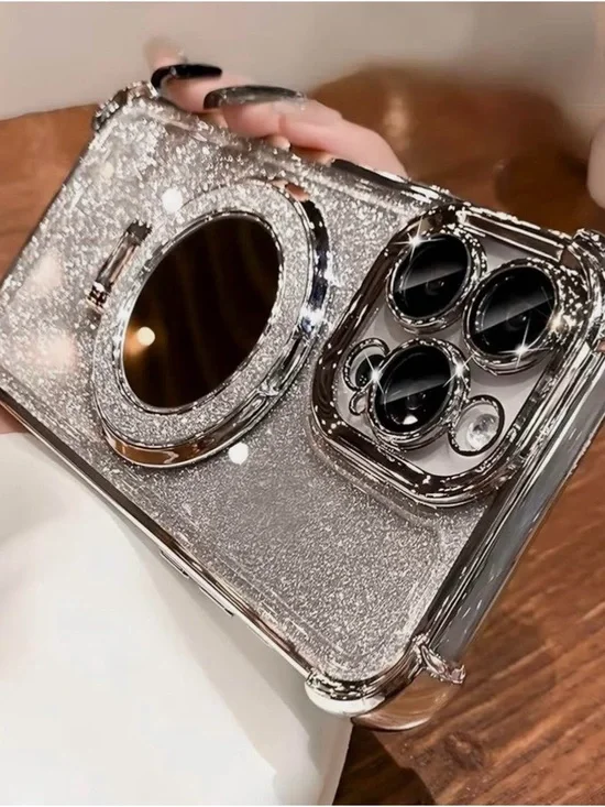 Glitter Mirror Ring Silver Phone Case for Women
