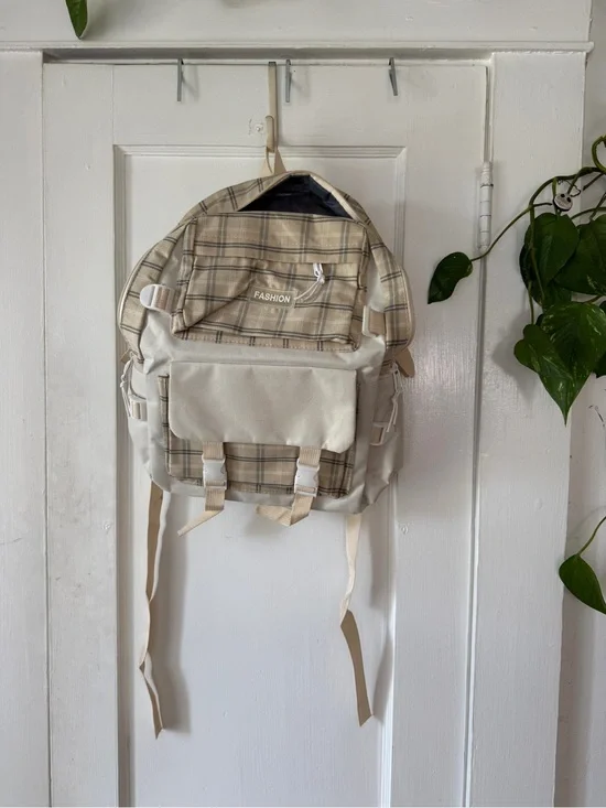 Beige Plaid FASHION Backpack