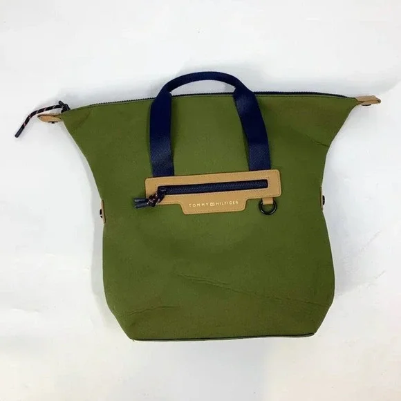 Tommy Hilfiger Canvas‎ Green Book Bag Backpack With Handles