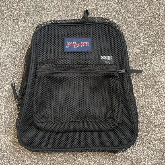 Jansport Black Eco‎ Mesh All Over See-Thru Backpack Bookbag School Gym