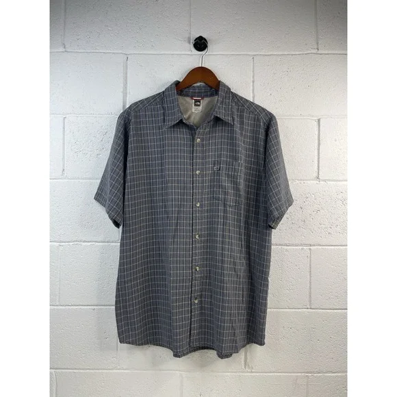 The North Face Men's Plaid Blue Casual Button‎ Down Short Sleeve Shirt Size XL