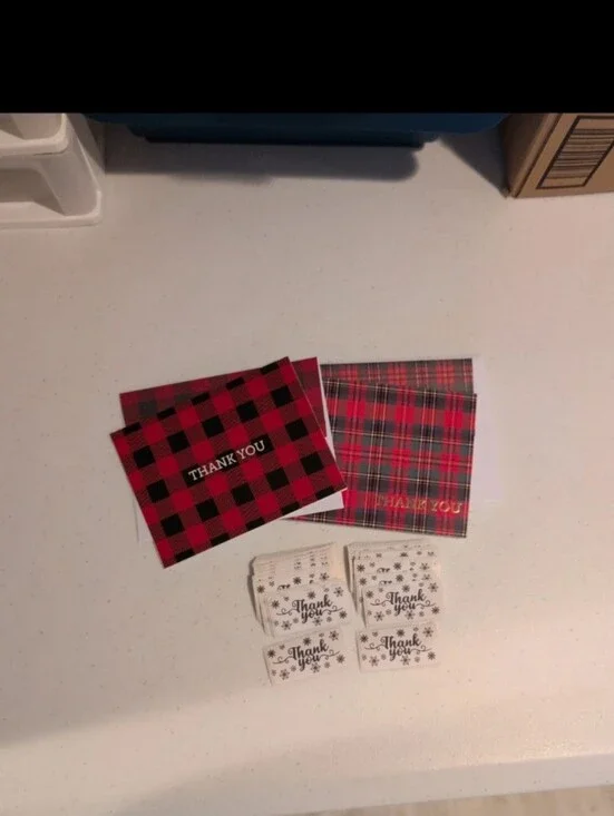 Pair of Christmas And Winter Thank You Cards And Stickers