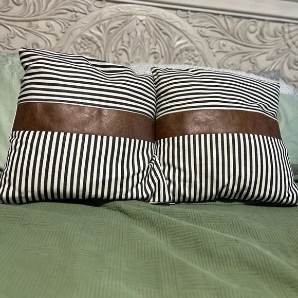 Jax & Grace Set of 2 Throw Pillows Striped Faux Brown Leather