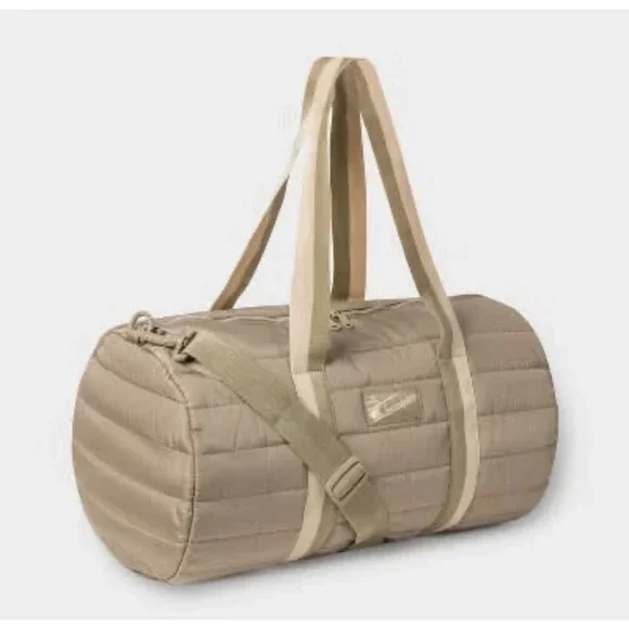 NWT Champion Billie Quilted Duffel Bag Beige Puffer Weekender Gym Travel Tote