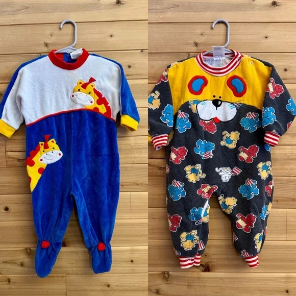 Vintage 90’s 9 & 18 Months Animal Giraffe Cat Colorful Romper Jumpsuit Retro