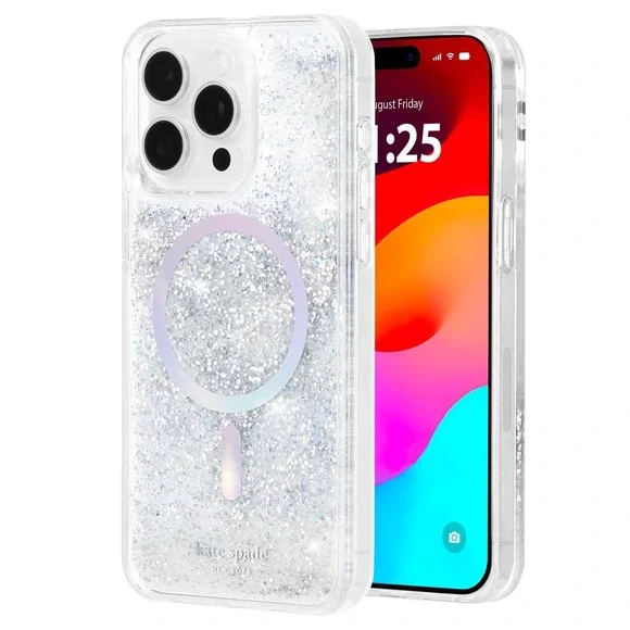 NWOT Kate Spade iPhone 15 Pro Case Liquid Glitter MagSafe Iridescent‎