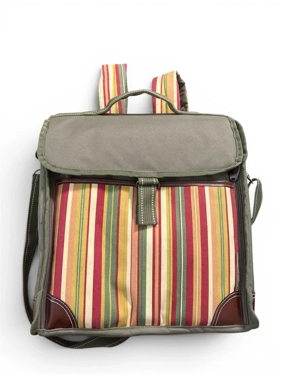 PIcnic At Ascot Olive and Multi-Stripe Insulated Wine Cheese Hiking Backpack