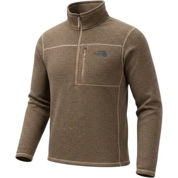 North Face Sweater Knit Quarter Zip Fleece Pullover Mens Medium Mushroom Taupe