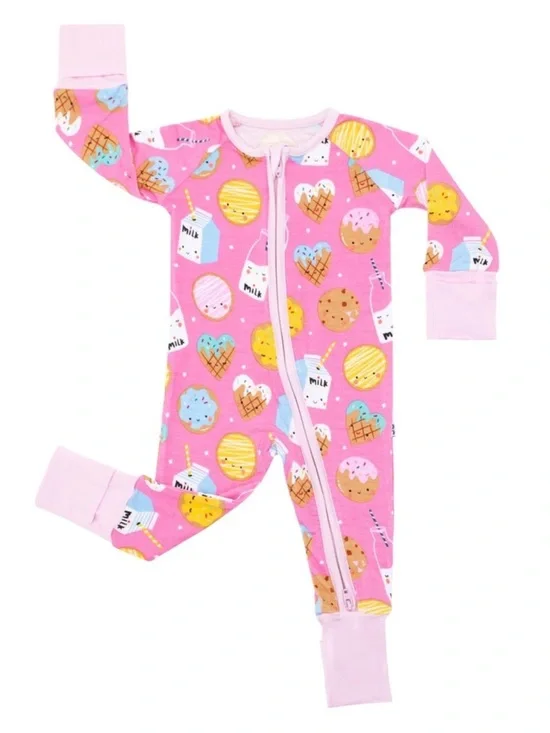 Little Sleepies Cookies & Milk Zippy 18-24M Pink Bamboo EUC