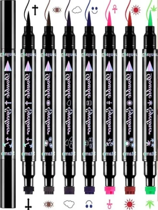 7 Pc Liquid Eyeliner Pen Stamp Set Multi-Color Eye Liner Markers Colorful Black