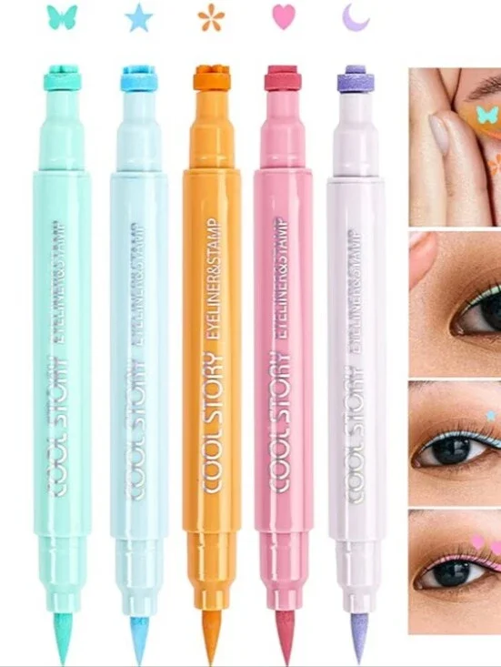 5 PC Liquid Winged Eyeliner Stamp Pen Set Double Ended Waterproof Pastel Colors