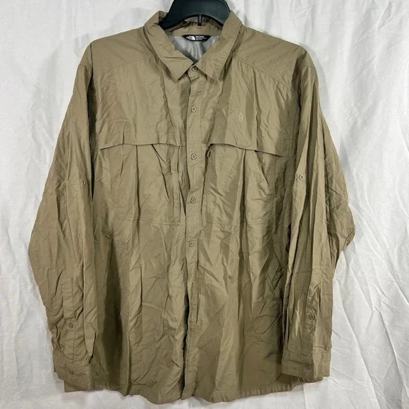 The North Face Shirt Mens 2XL Tan Long Sleeve‎ Button Up Hiking Outdoor Vented