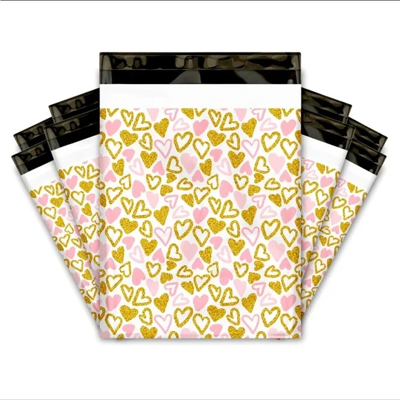 POLYMAILERS (12) 19x24 Pink & Gold Hearts Premium Poly Mailers