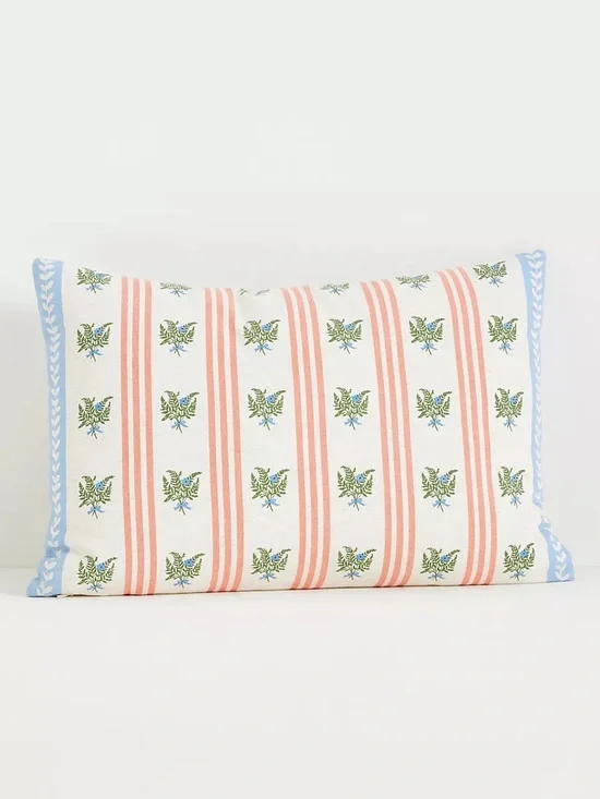 New Anthropologie Tess Cotton Screen Printed Floral Striped Pillow