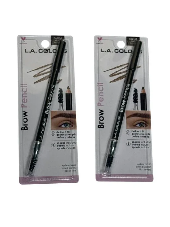 LA Colors Brow Pencil Duo Dark Brown With Spoolie Eyebrow Pencil 2 Pack New
