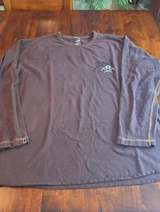 North Face Brown Long Sleeve Mens Shirt Buck And Axe Logo On Front XL EUC