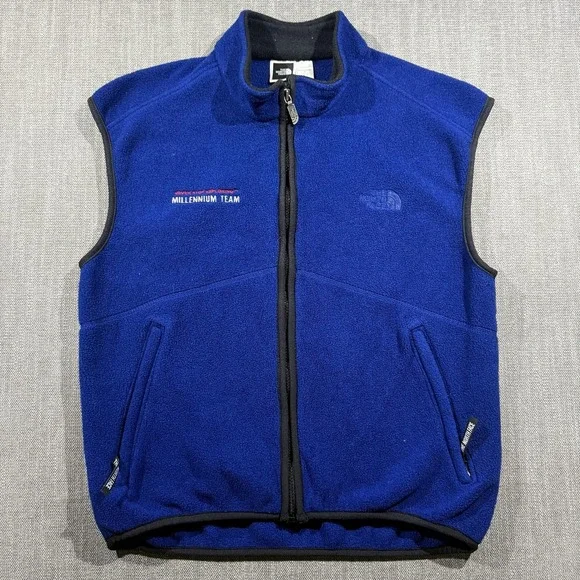 The North Face Vest Mens Medium Blue Fleece Full Zip Millennium Team Made USA