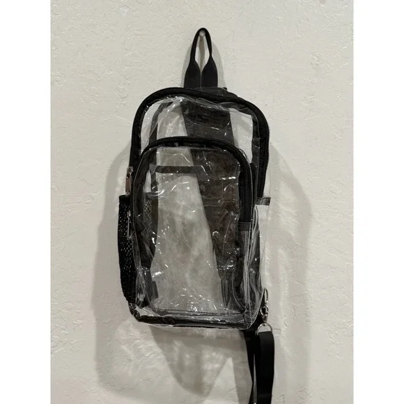 Clear Stadium Approved Sling Bag Crossbody Backpack Transparent PVC Black Trim